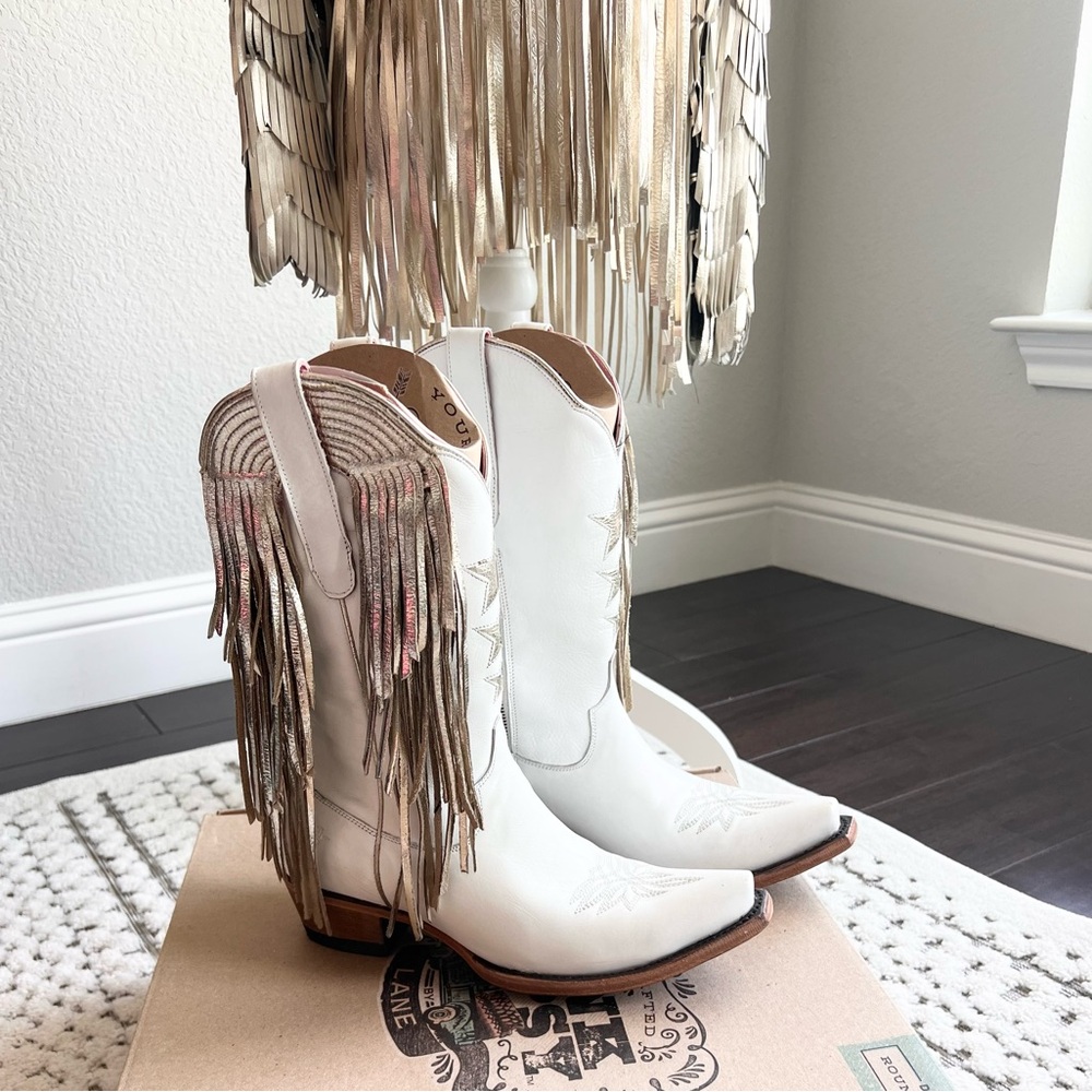 Junk Gypsy by Lane Lost In The Stars Women Fringe Western Boots White Gold Sz 8